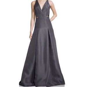 ML MONIQUE LHUILLIER Trumpet Mikado and Lace Inset Ball Gown, Gunmetal, Size 14